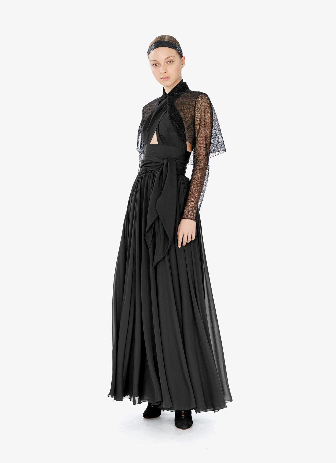 Sheer Toile-Effect Bolero Jacket ALAÏA SHINY BLACK SHEER TOILE-EFFECT BOLERO JACKET